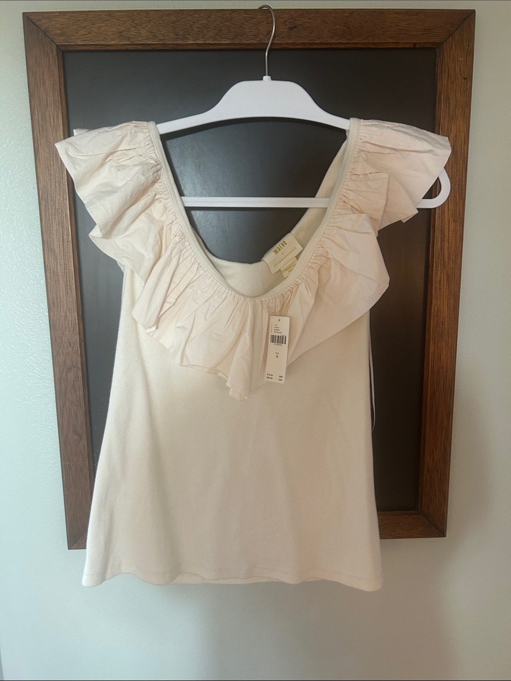 Maeve Cream Ruffle Scoop-Neck Tank